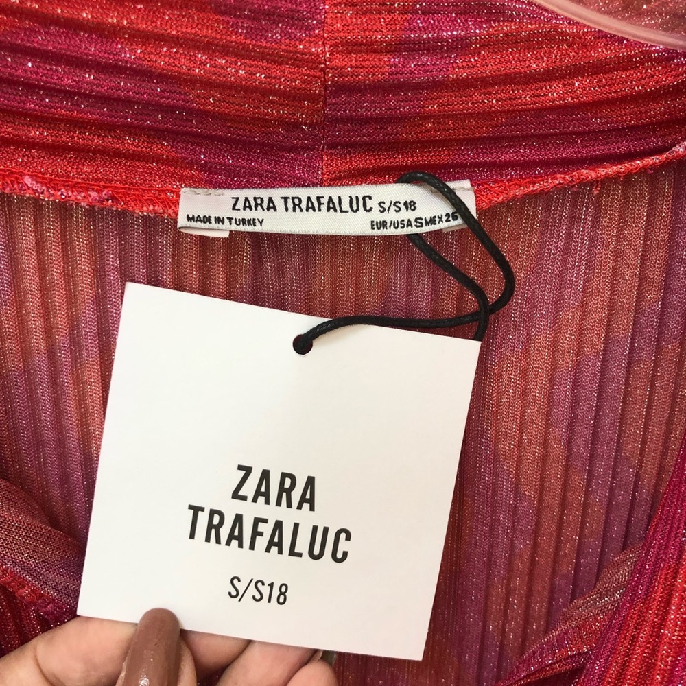 Zara Trafaluc dressy blouse with pink sizzle! Sz S - Picture 14 of 16